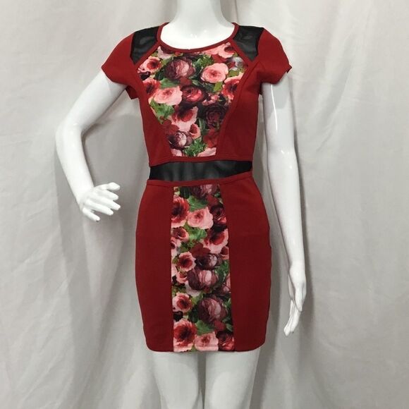 Material Girl Mesh Inset Fit & Flare Dress (G6) - Picture 1 of 8